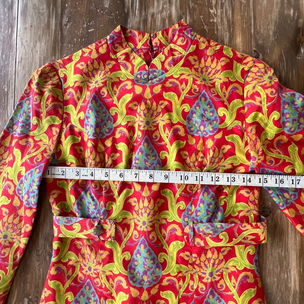 Vintage Dress 60s 70s silk Thai dress  style Japanese kimono Mini Dress Mod - Picture 12 of 16